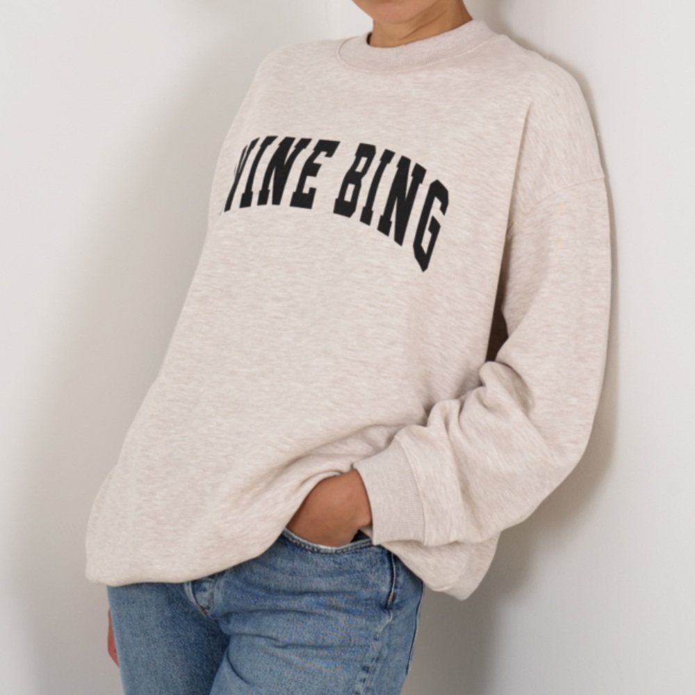 Anine Bing Cream Sweatshirt with Black Logo